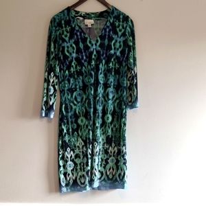 Donna Morgan Stretch Print Dress Mini Sheath Knee Length Turquoise 8